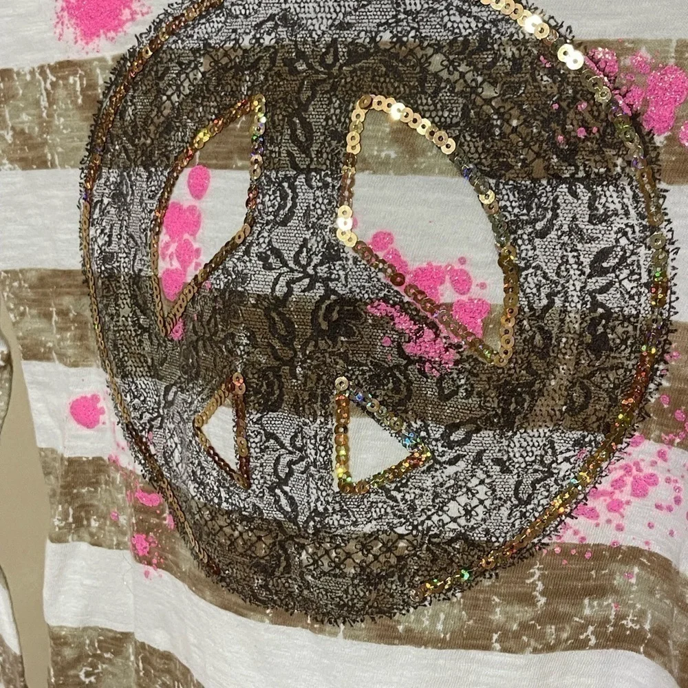 JUSTICE SZ 12 STRIPED SPARKLE PEACE HOODIE